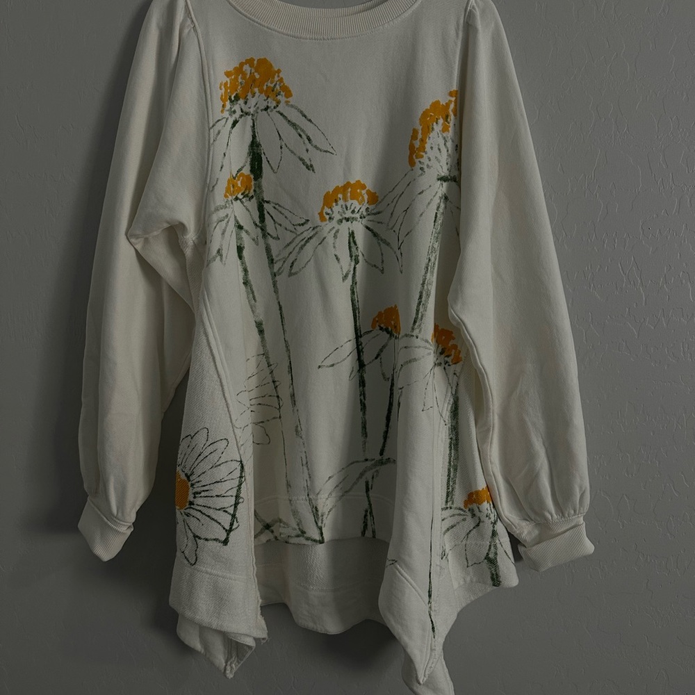 Free People Floral Print White Sweatshirt